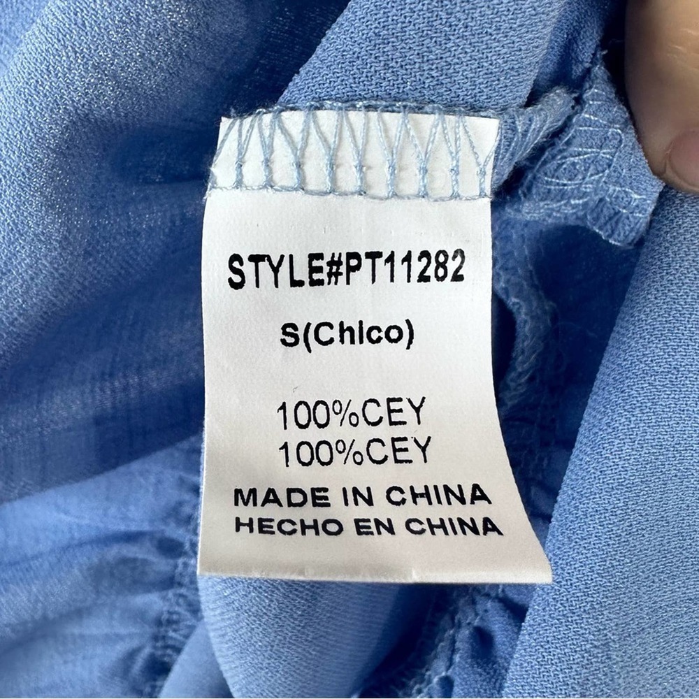 NWOT. Papermoon Blue Button-Front Ruffle Hem Tank Top - Picture 9 of 10
